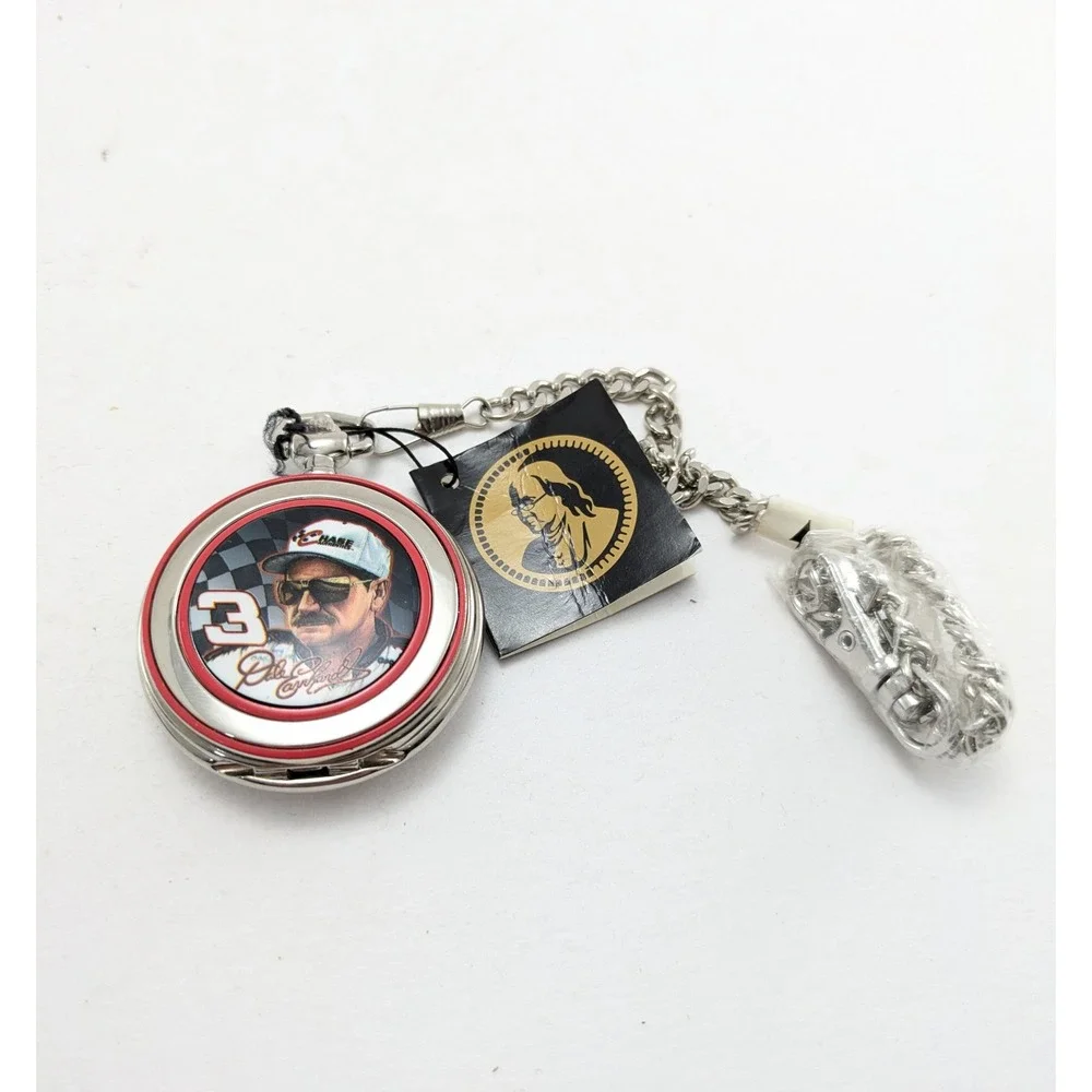 Vintage Franklin Mint Dale Earnhardt Pocket Watch Silver Nascar Racing Case OS